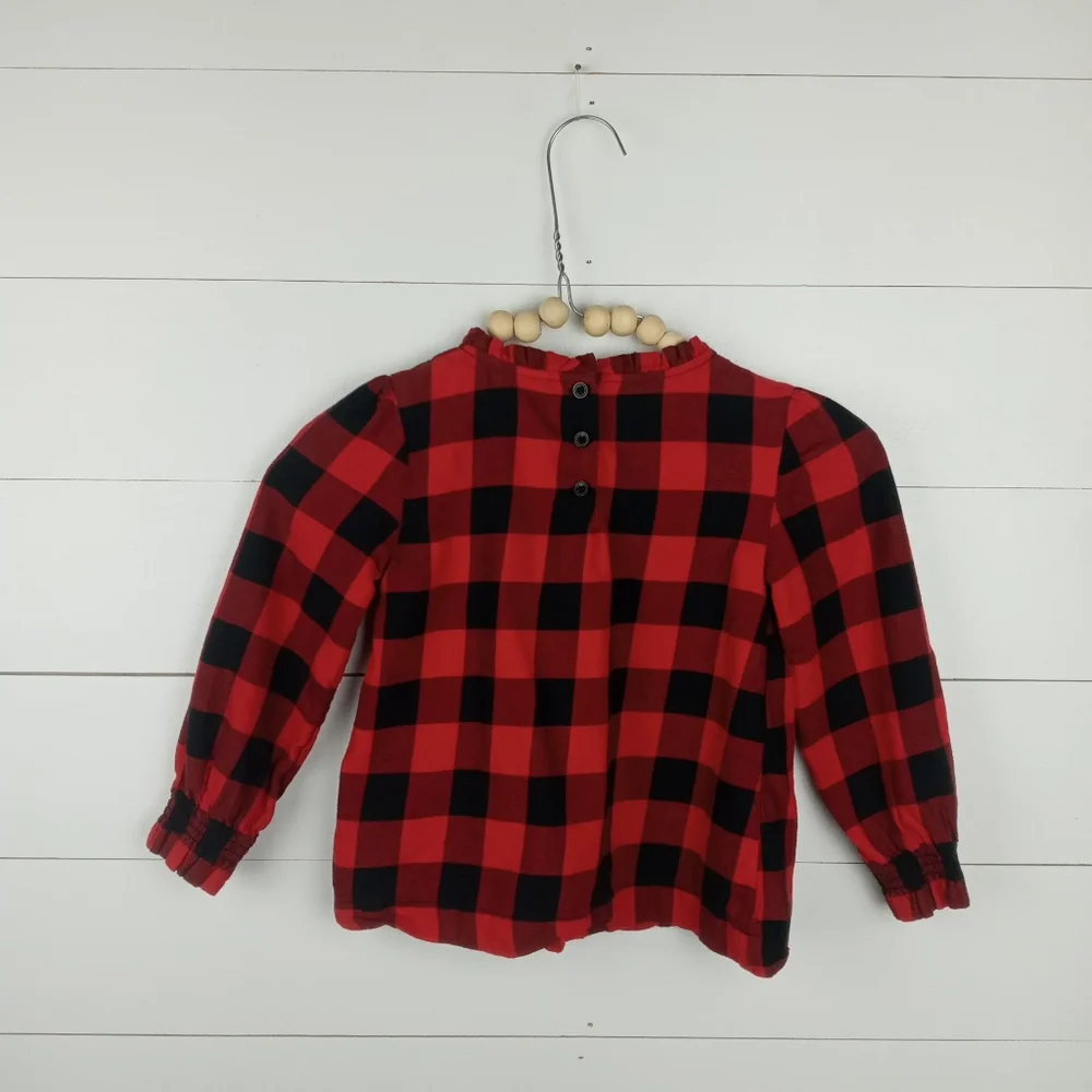 Baby Gap girls size 5T buffalo check smock sleeve ruffle blouse red and black